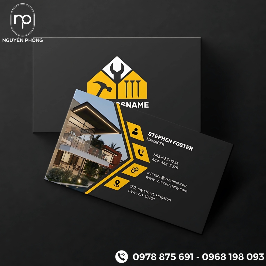 Card visit công ty xây dựng đen vàng